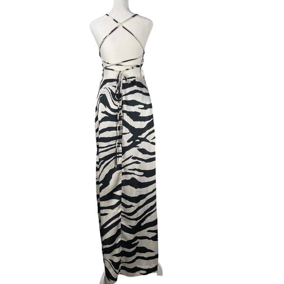Free People Abby Dress Silky Open Back Maxi Sz 6 NEW White Black Event - Picture 6 of 11
